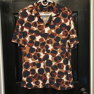 Express Retro Button Down Mens Size Small Red Black Brown